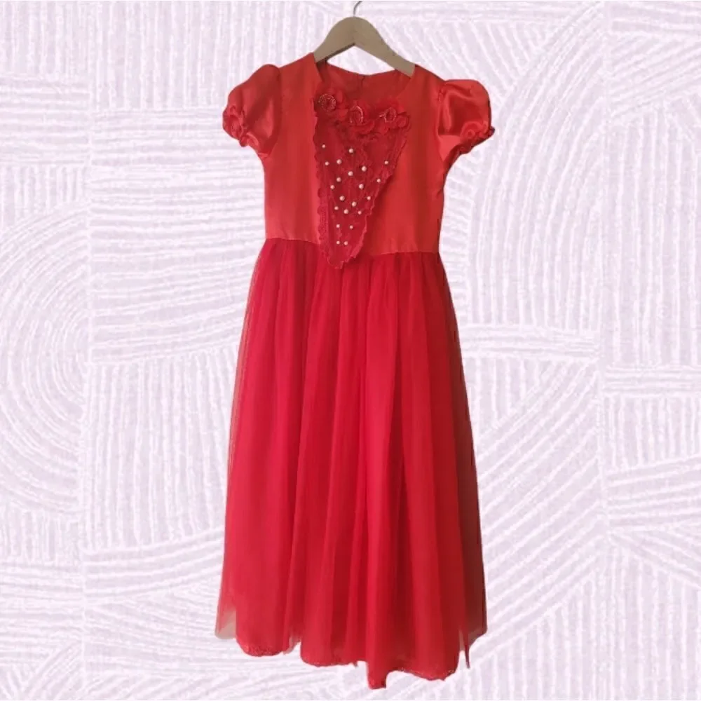 Girls Red Dress with Faux Pearls - NWOT
